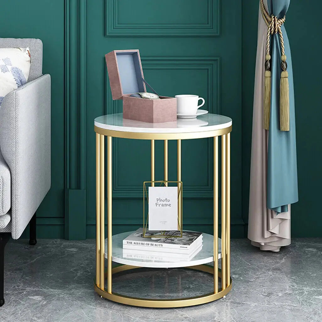 Table d’appoint marbre blanc et métal doré ElleVitals