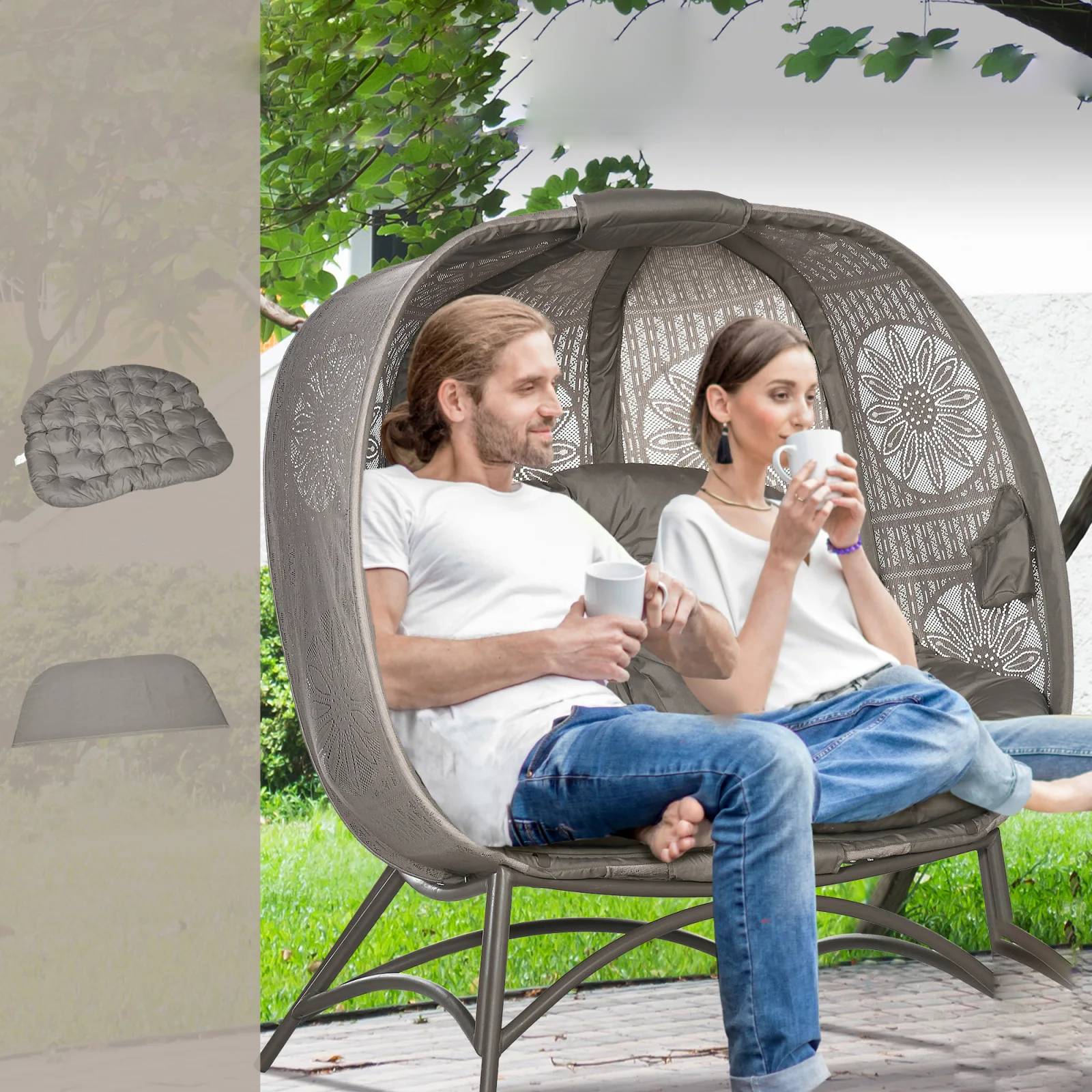 Fauteuil de jardin 2 places avec coussin pliable