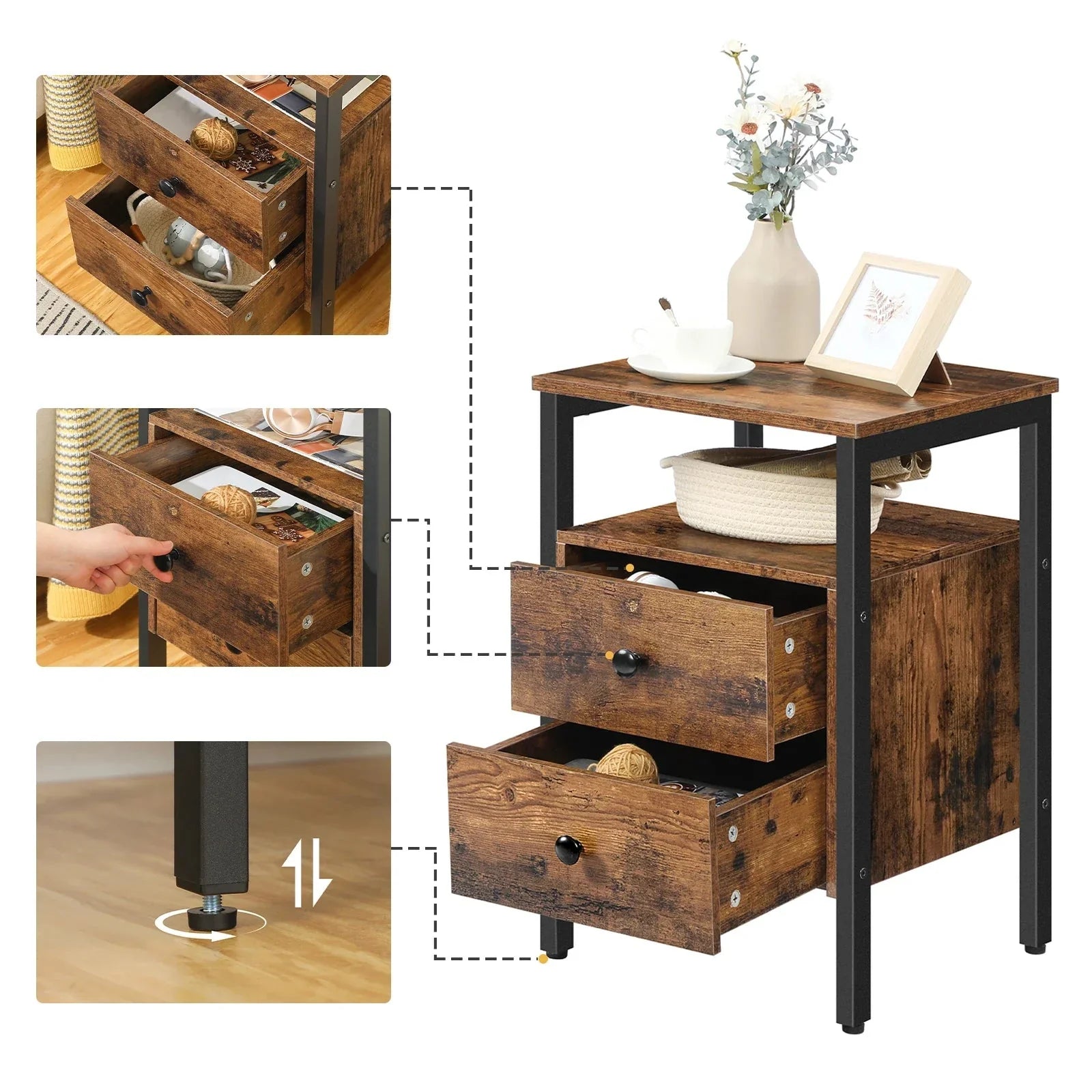 Table de chevet industrielle avec tiroirs ElleVitals