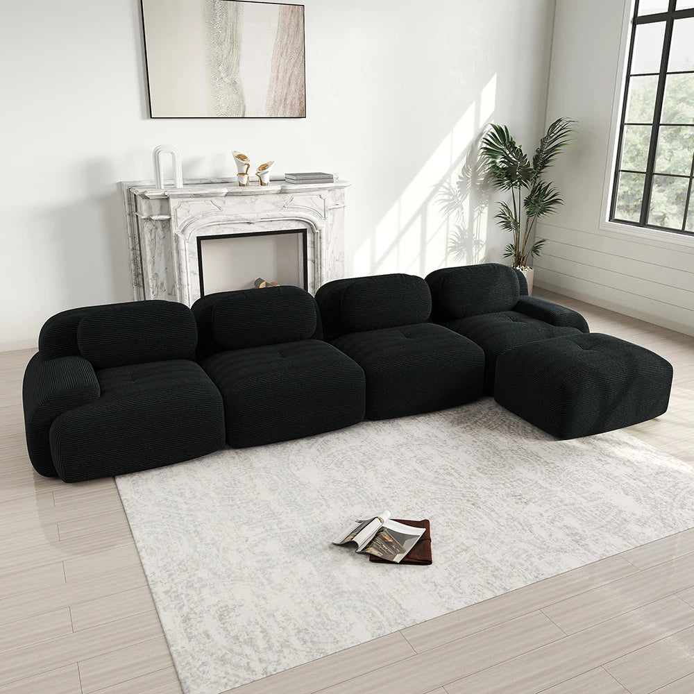 Canapé d’angle modulable 4 places en tissu côtelé