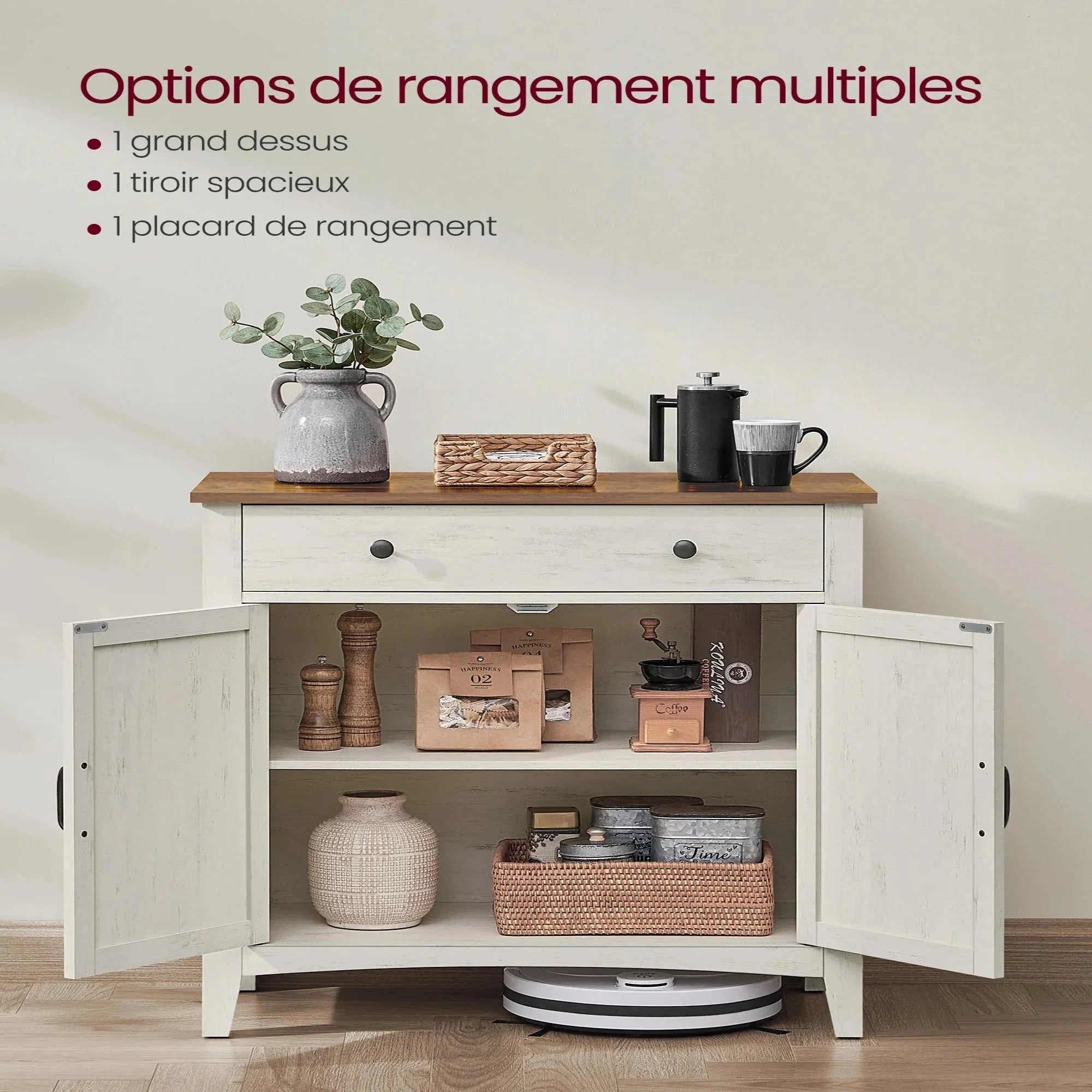 Buffet en bois avec tiroir et étagère ElleVitals