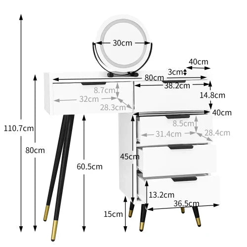 Coiffeuse Lumiéra avec miroir LED ElleVitals