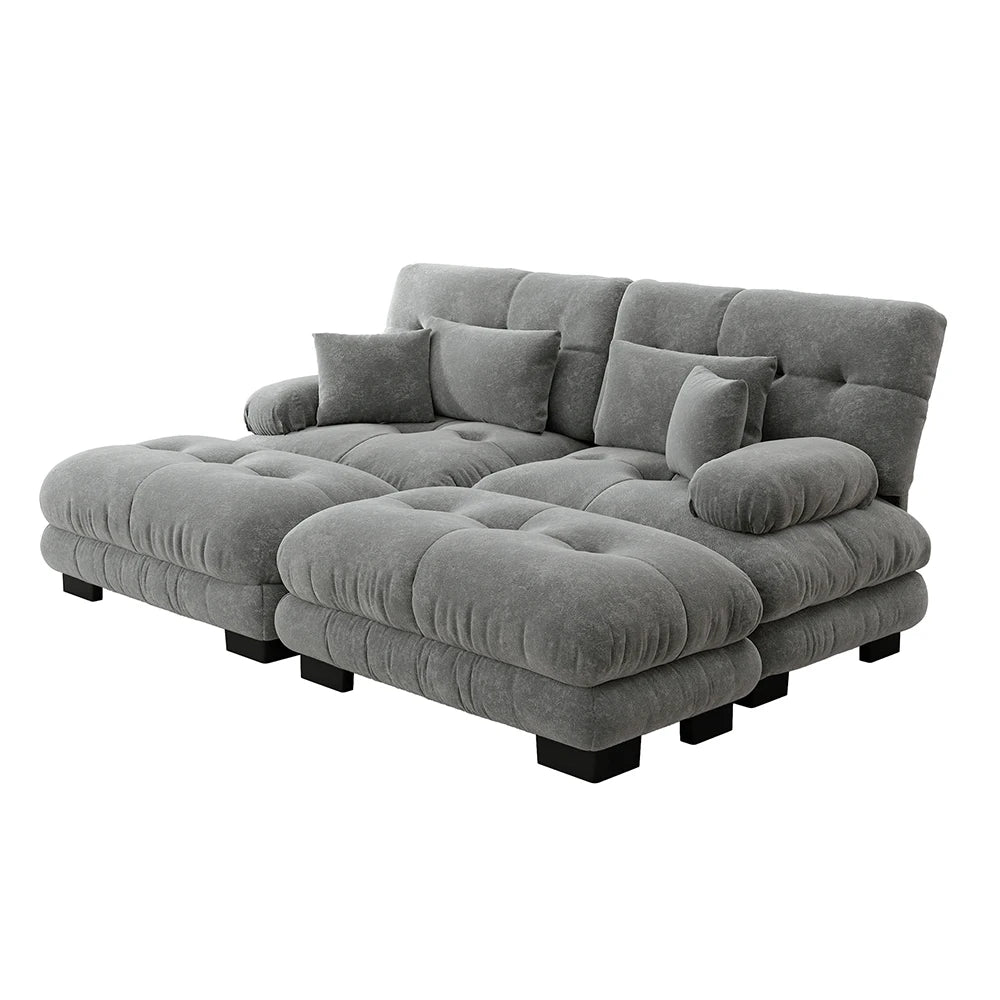Canapé double en chenille avec pouf