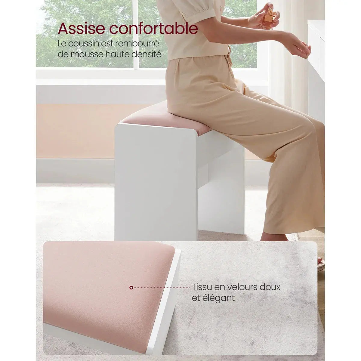 Tabouret en velours avec assise rembourrée ElleVitals
