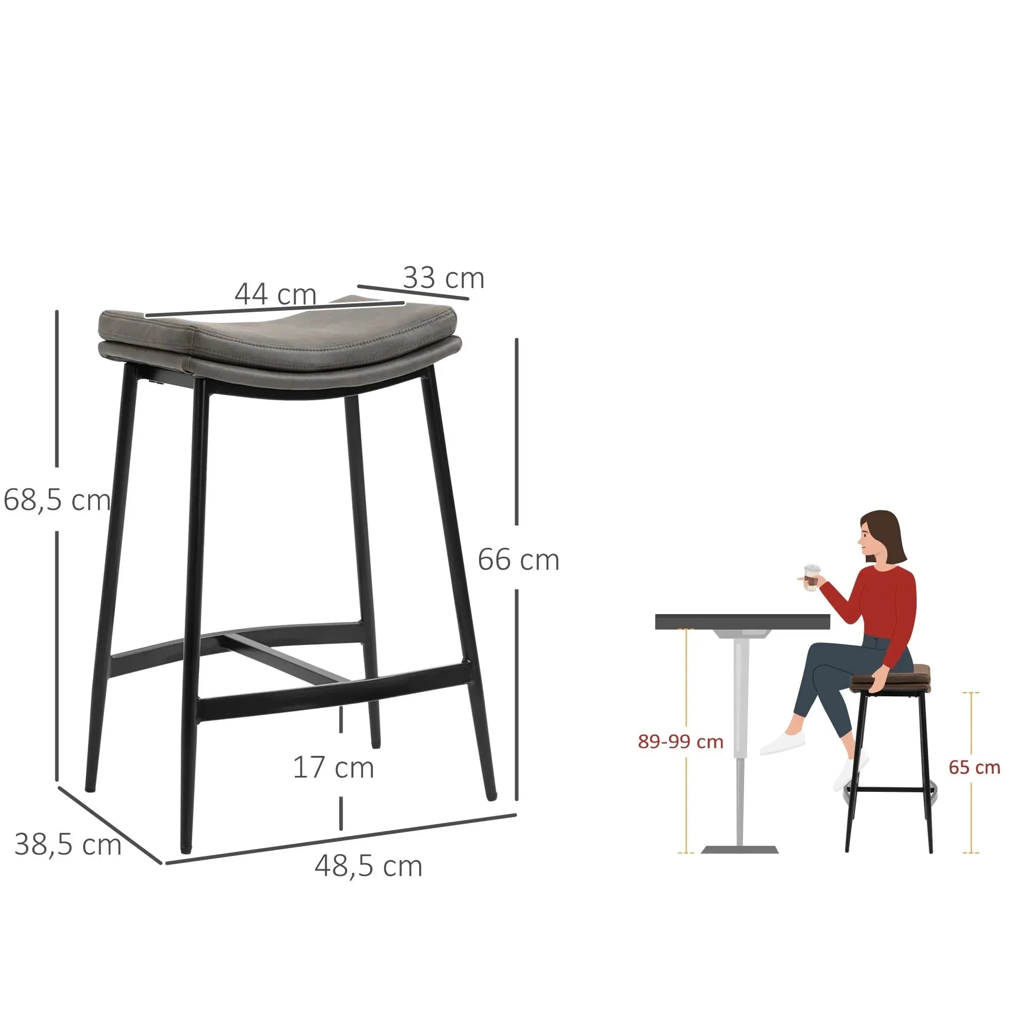 Lot de tabourets de bar en acier et microfibre ElleVitals