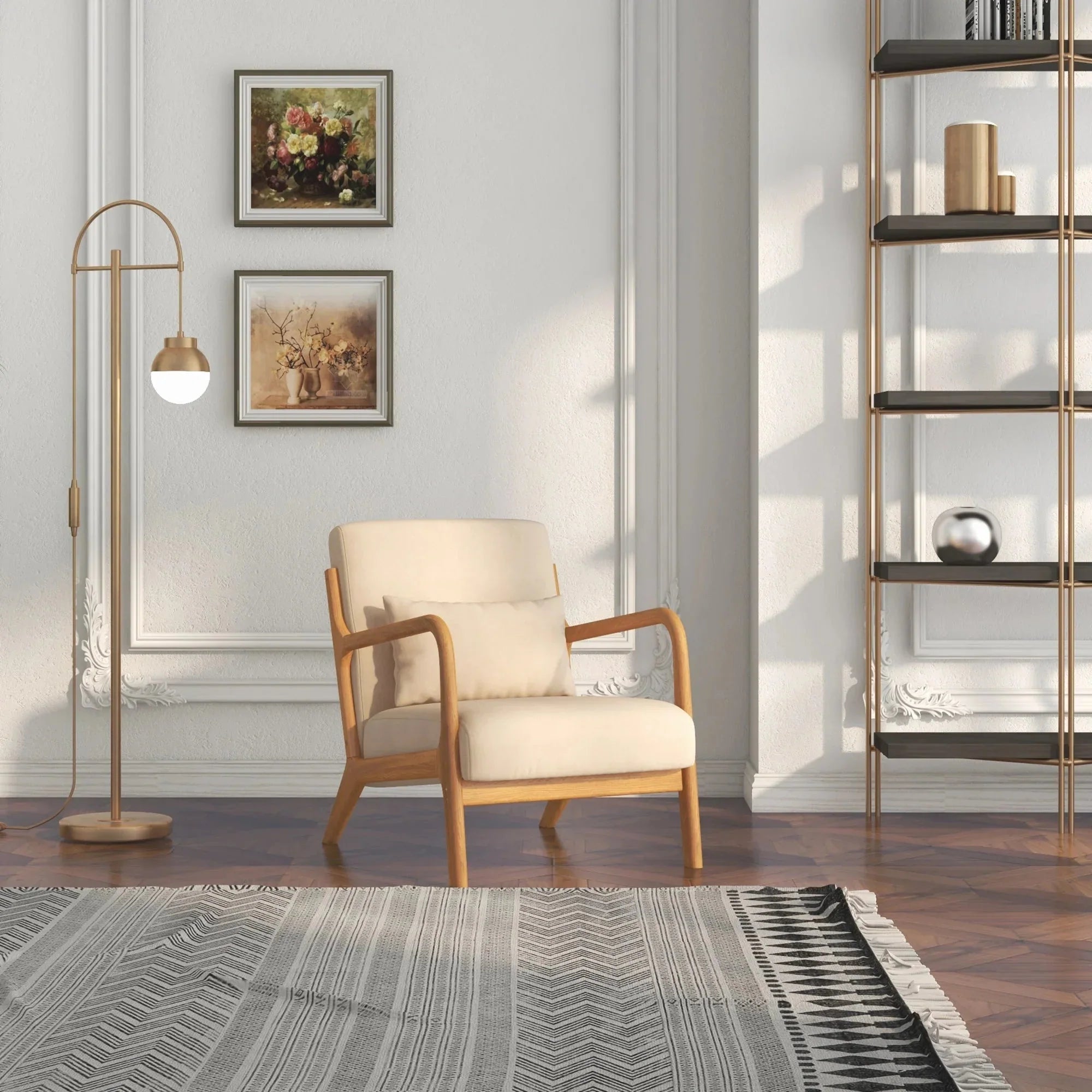 Fauteuil lounge beige avec coussins ElleVitals