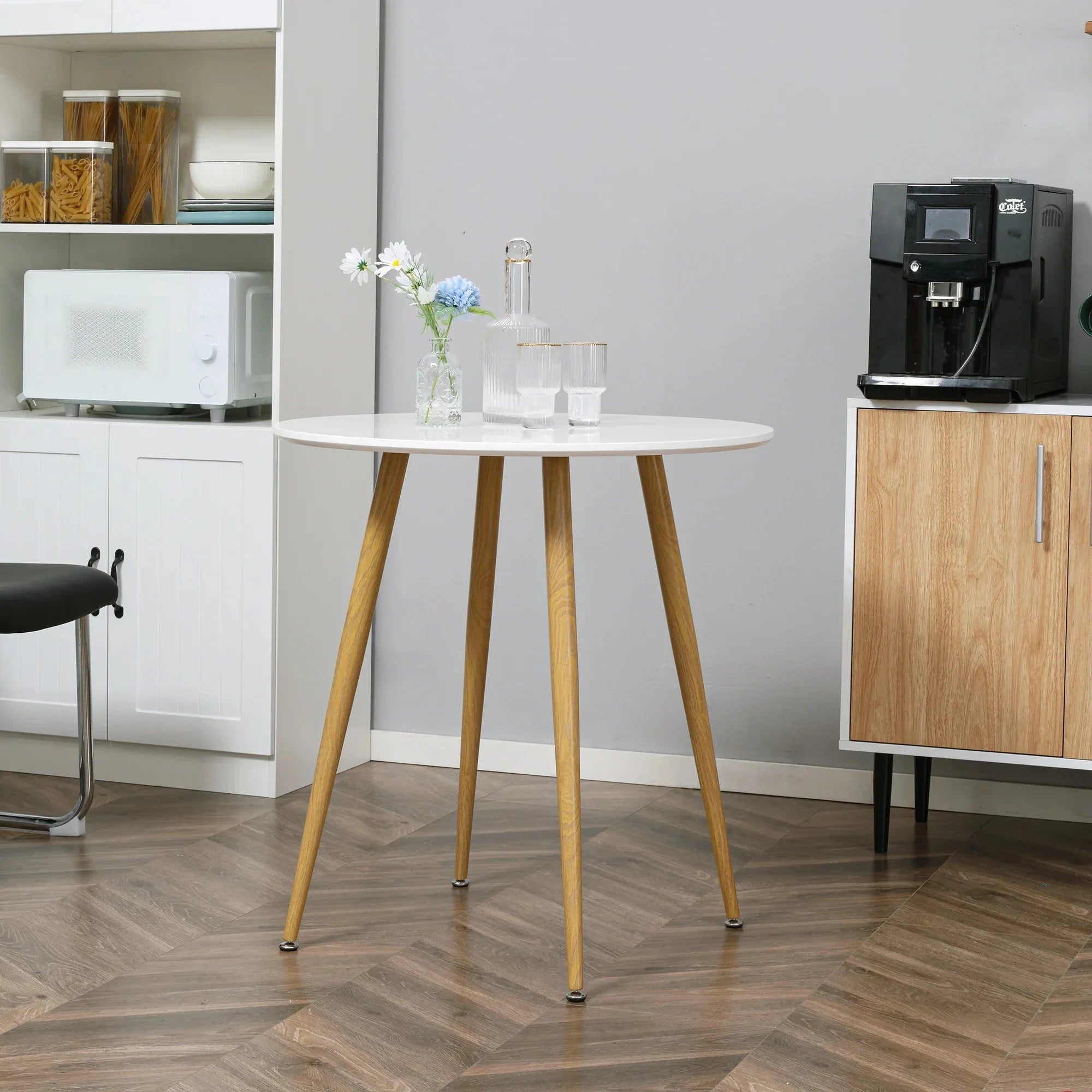 Table ronde scandinave blanche et bois ElleVitals