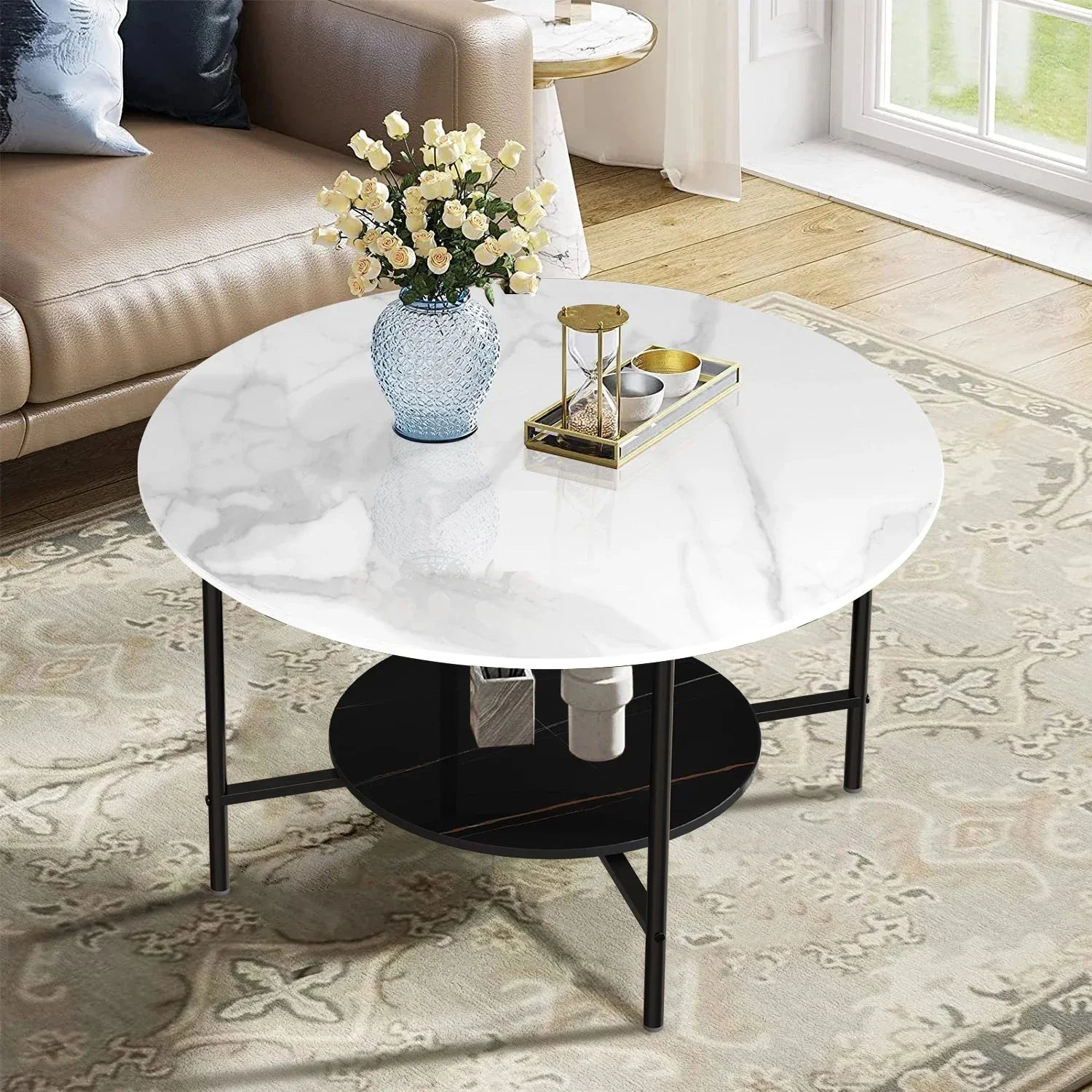 Table basse pierre frittée double rangement ElleVitals