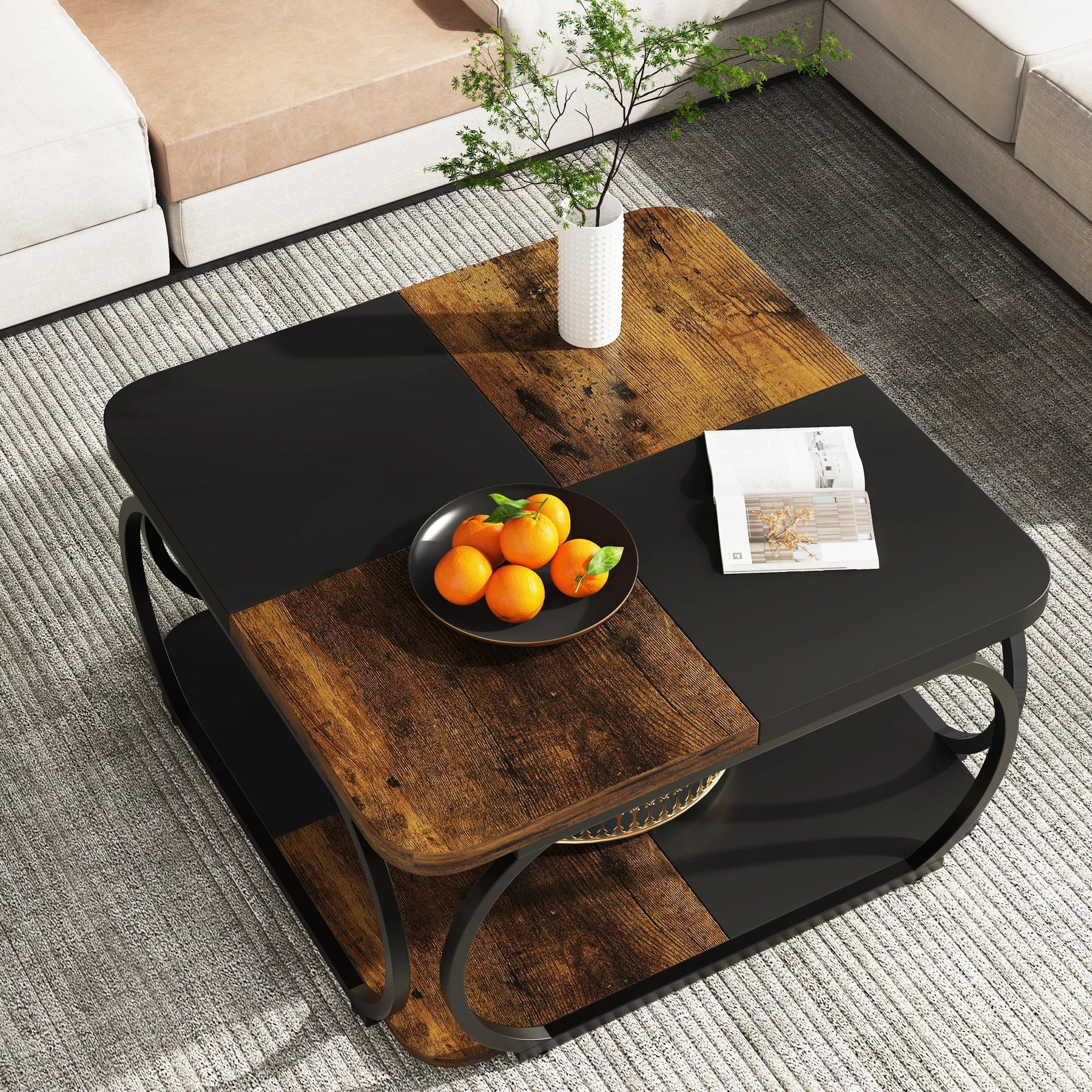Table basse carrée bois et métal design rustique ELLE VITALS