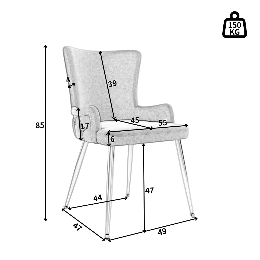 Chaises velours avec pieds métalliques
