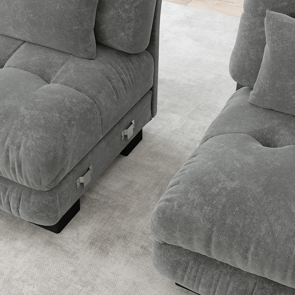 Canapé double en chenille avec accoudoirs rembourrés