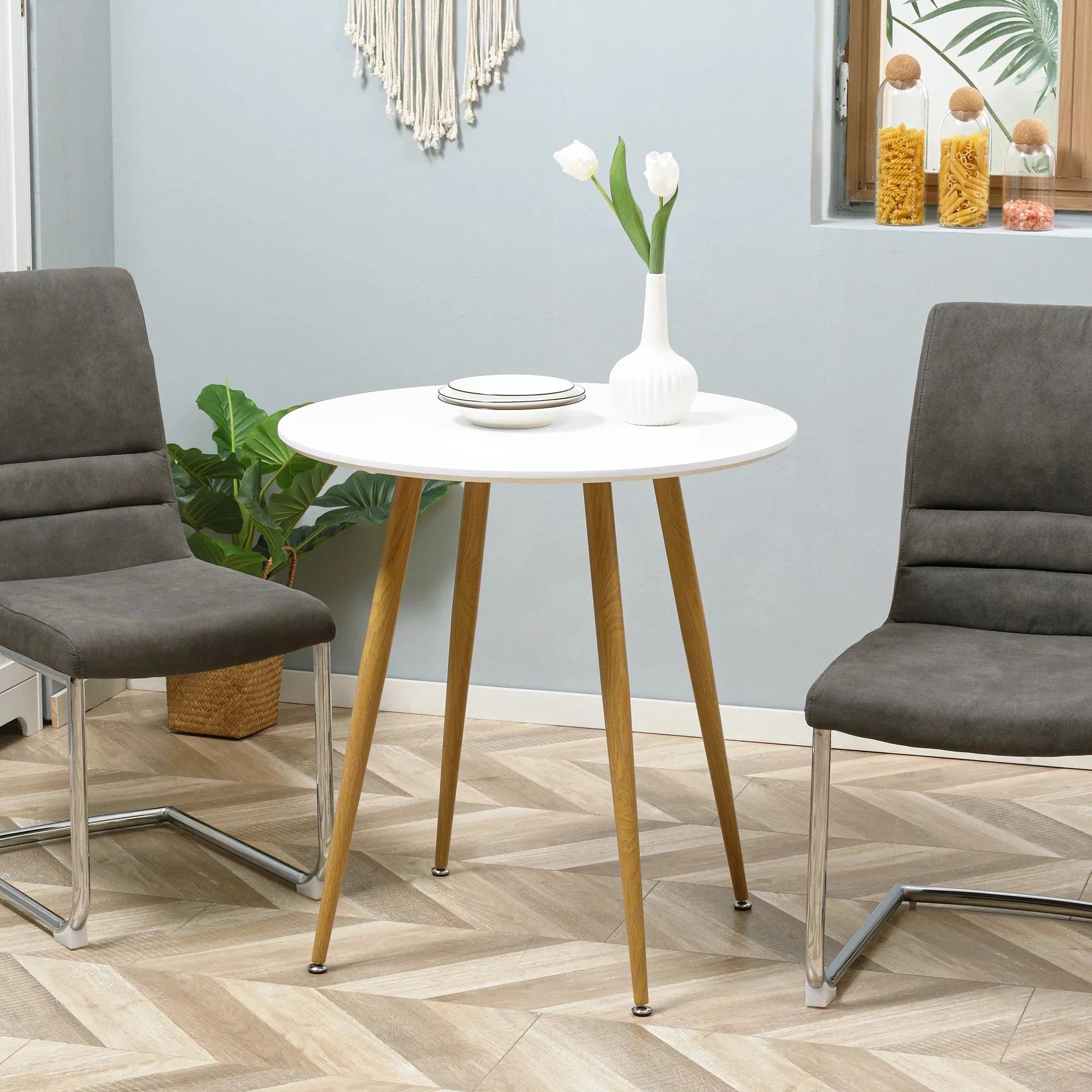 Table ronde scandinave blanche et bois ElleVitals