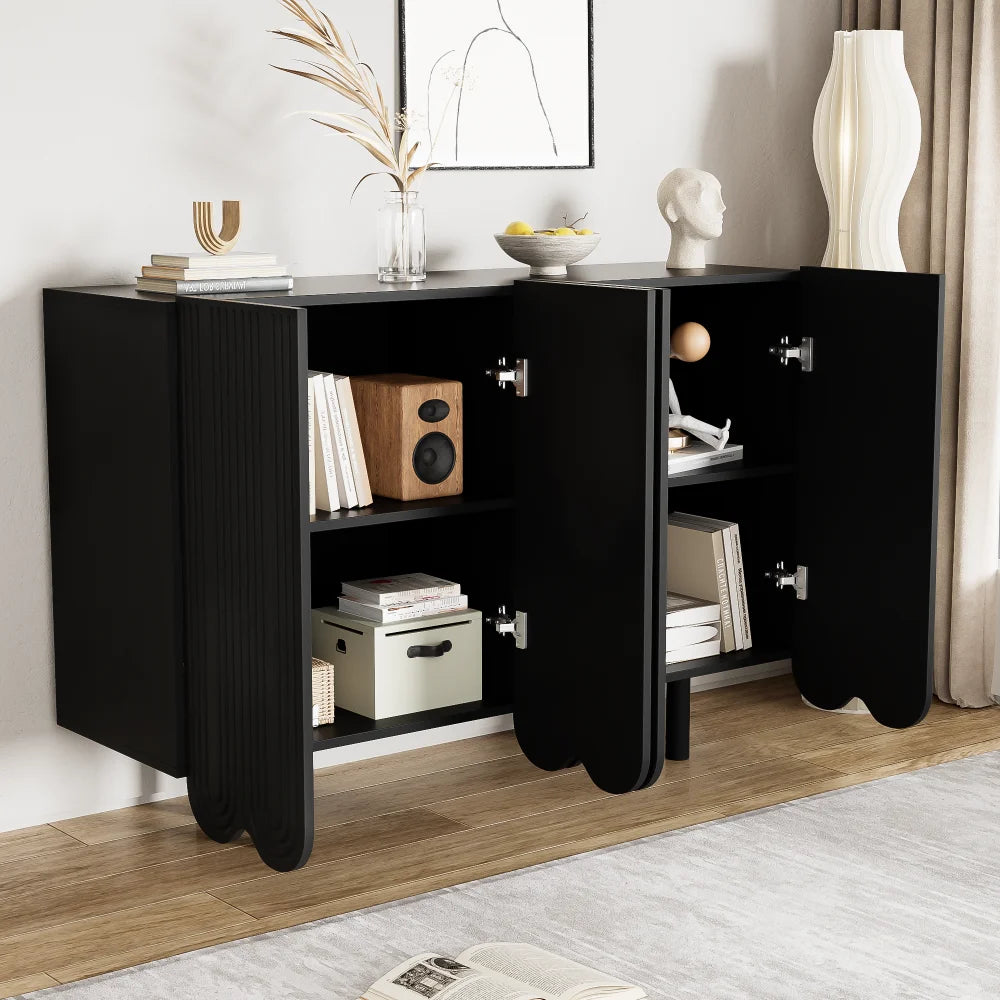 Buffet moderne à portes sculptées et rangements fermés