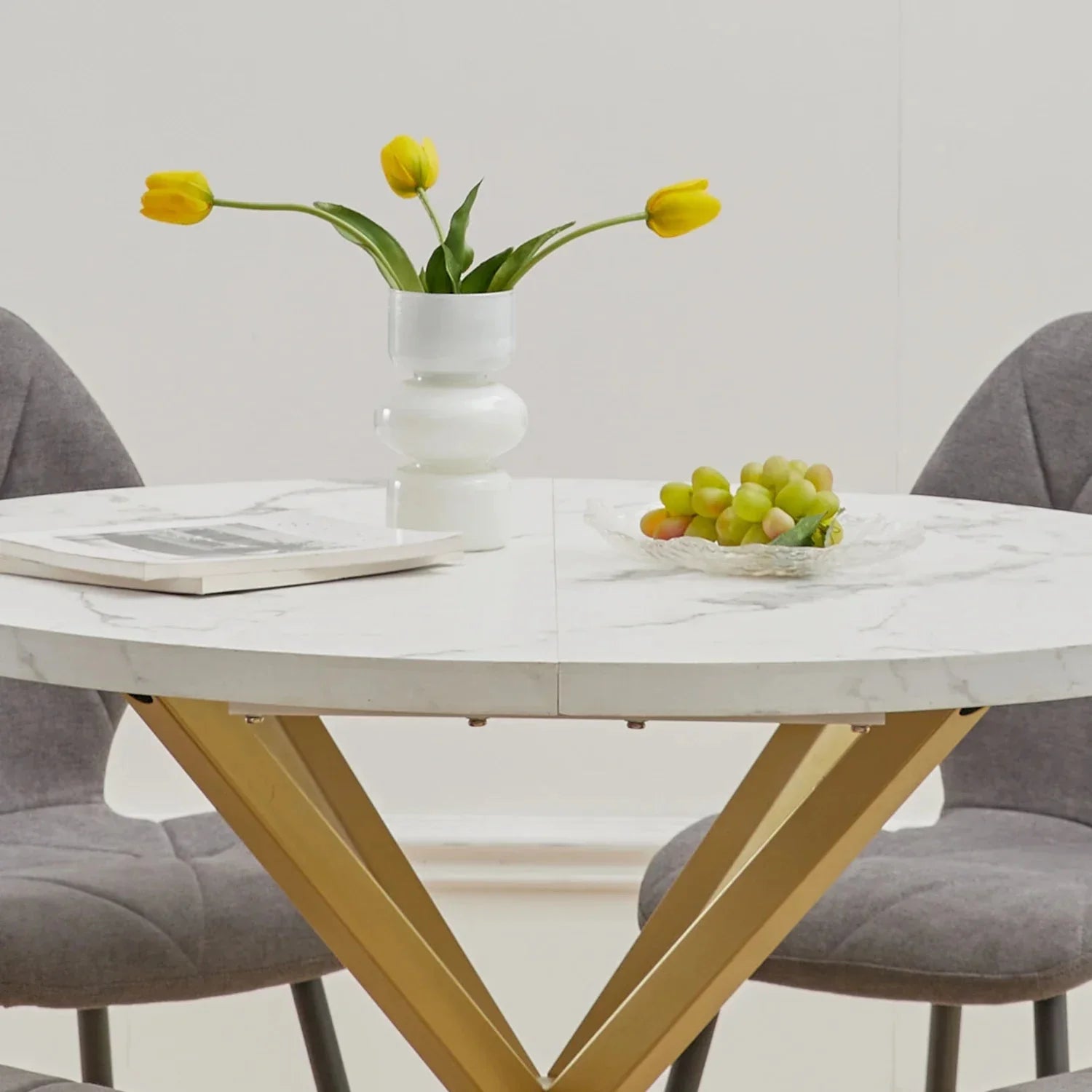 Table ronde effet marbre blanc ElleVitals