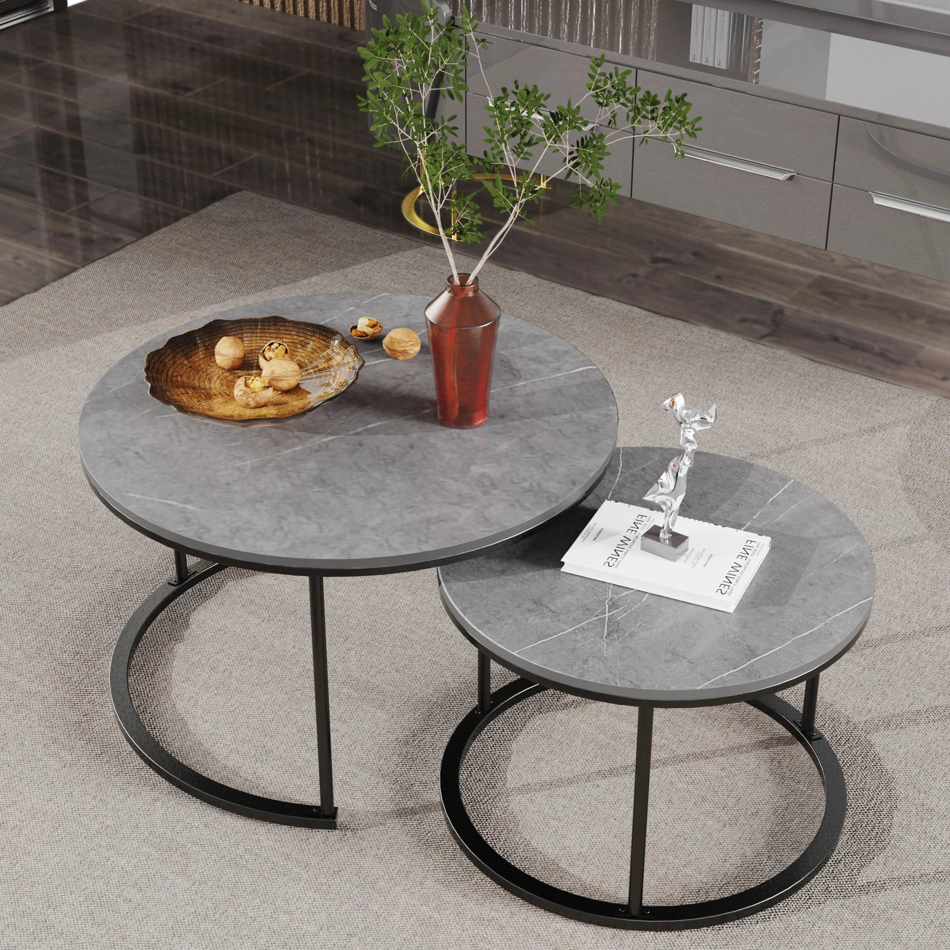 Duo minimaliste tables basses pierre métal ElleVitals