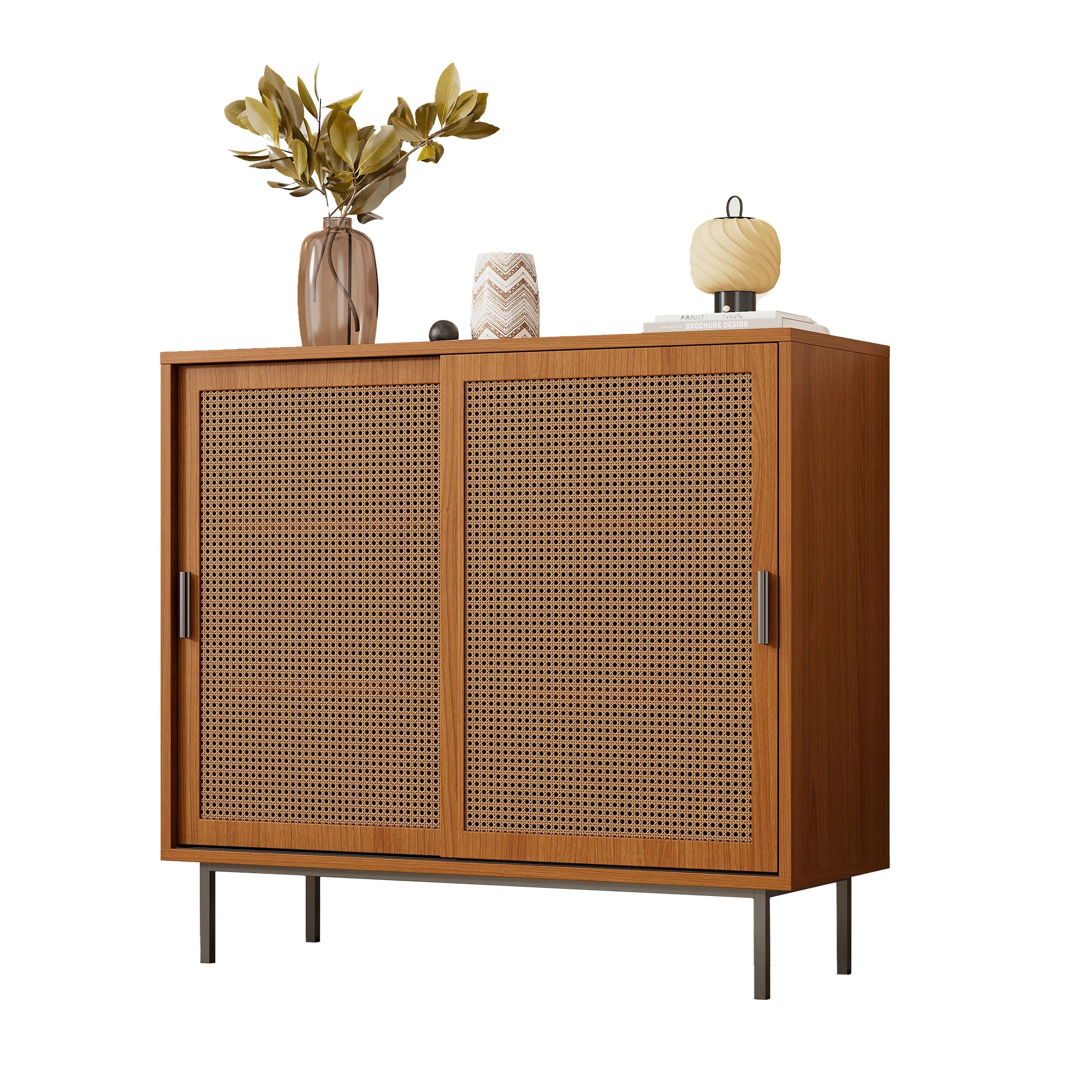 Buffet en bois avec portes coulissantes en cannage