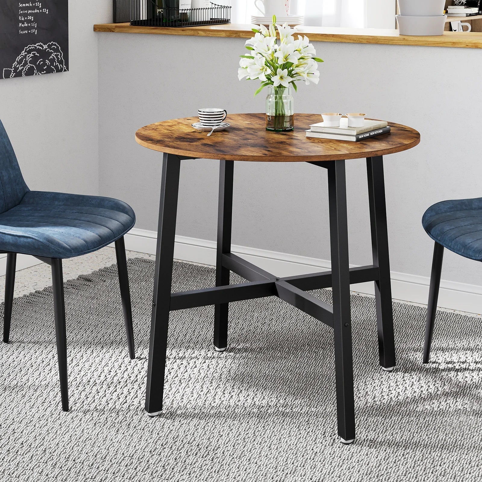 Table ronde industrielle bois et métal ElleVitals