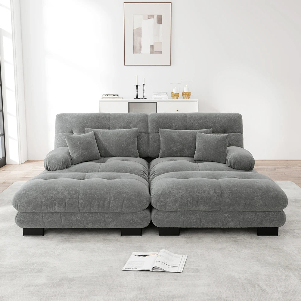 Canapé double en chenille avec pouf