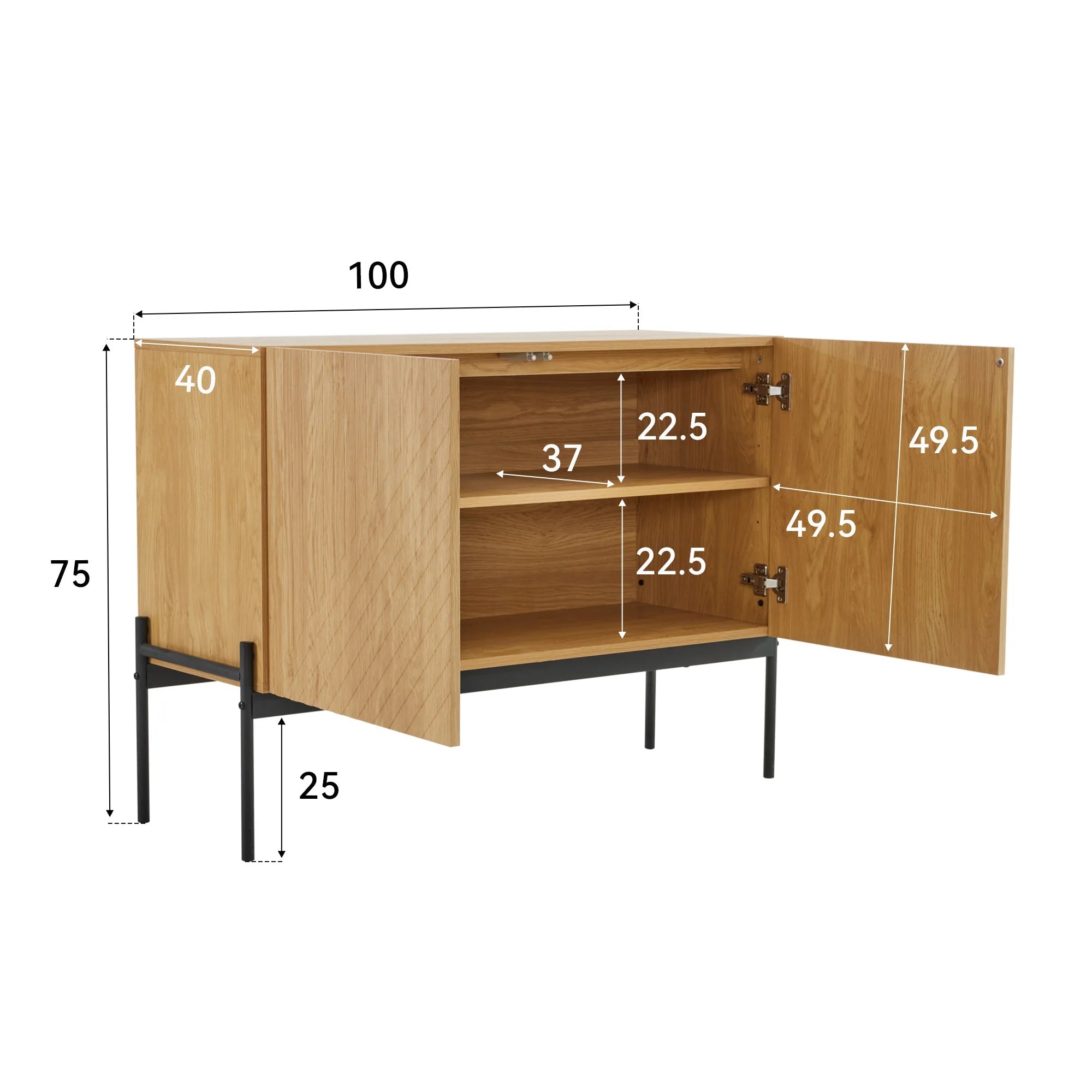 Buffet moderne en bois à motifs et pieds en métal