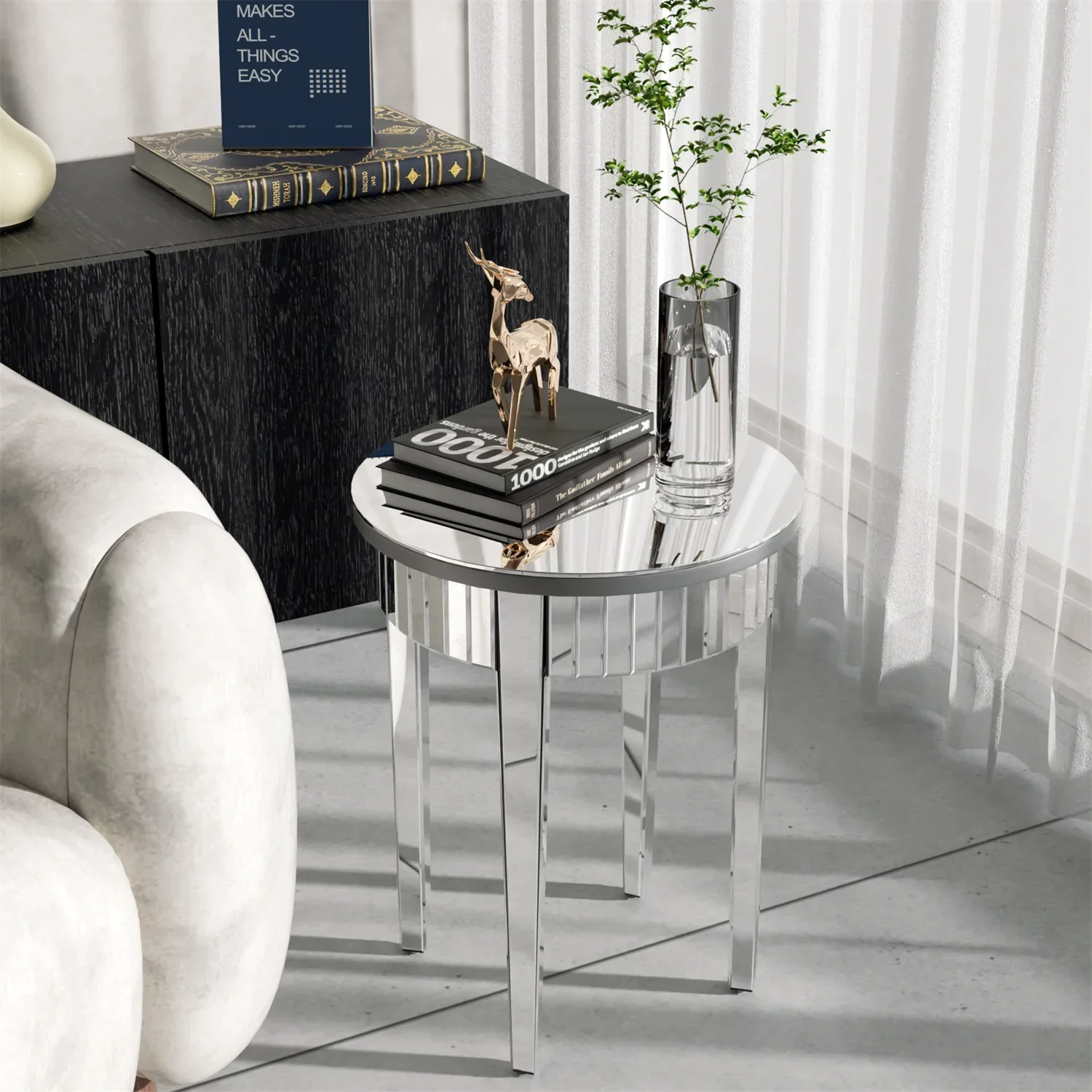 Table d’appoint miroir bois laqué ElleVitals