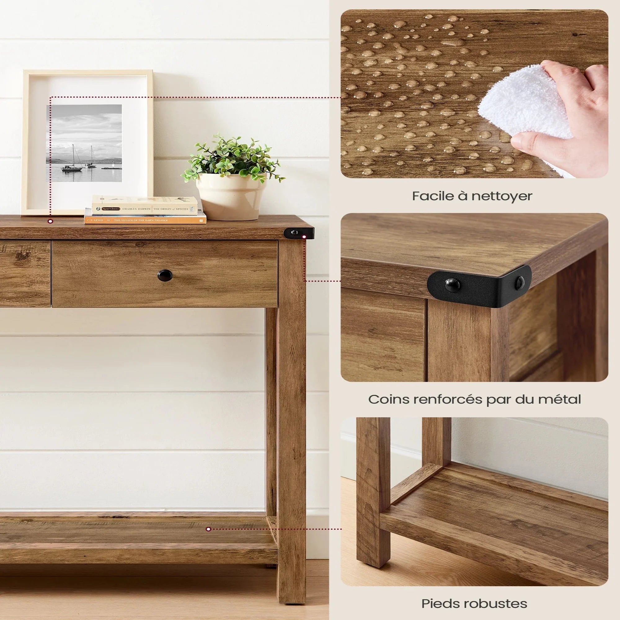 Console en bois avec tiroirs élégants ElleVitals