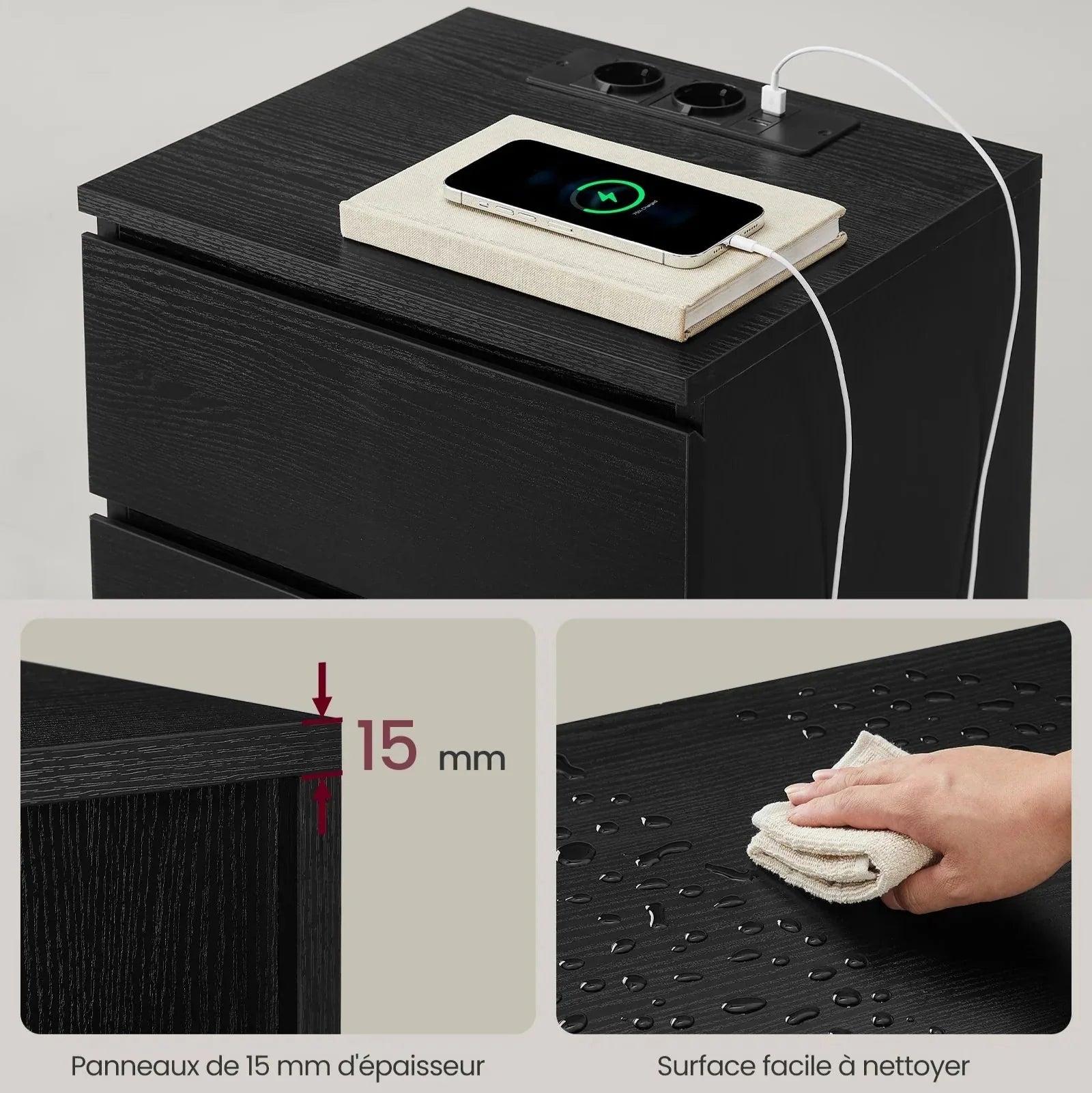 Lot de 2 chevets avec prises USB ElleVitals