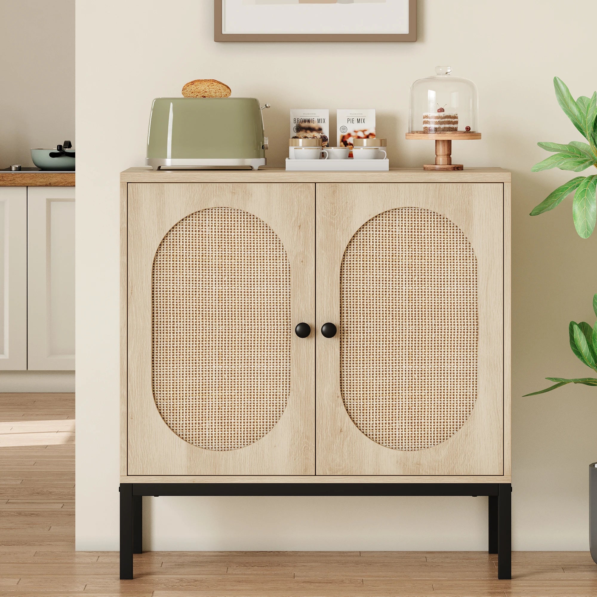 Buffet en bois et cannage