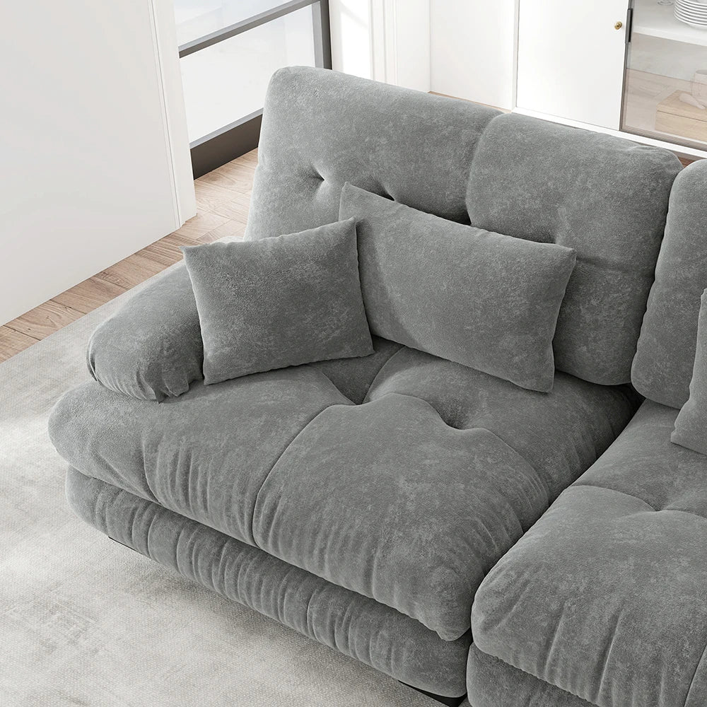 Canapé double en chenille avec accoudoirs rembourrés