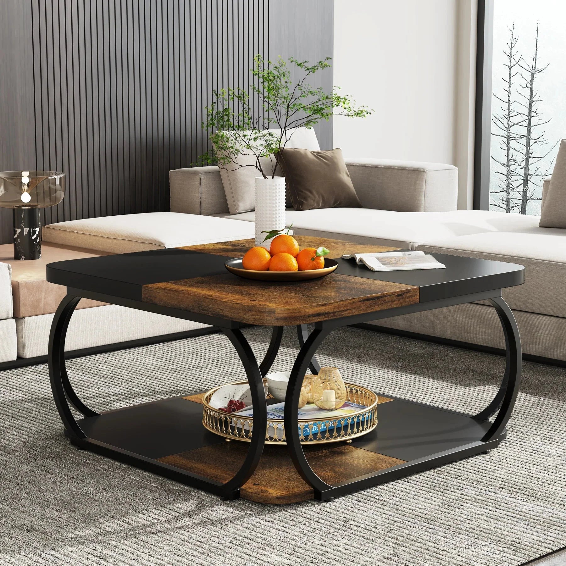 Table basse carrée bois et métal design rustique ELLE VITALS