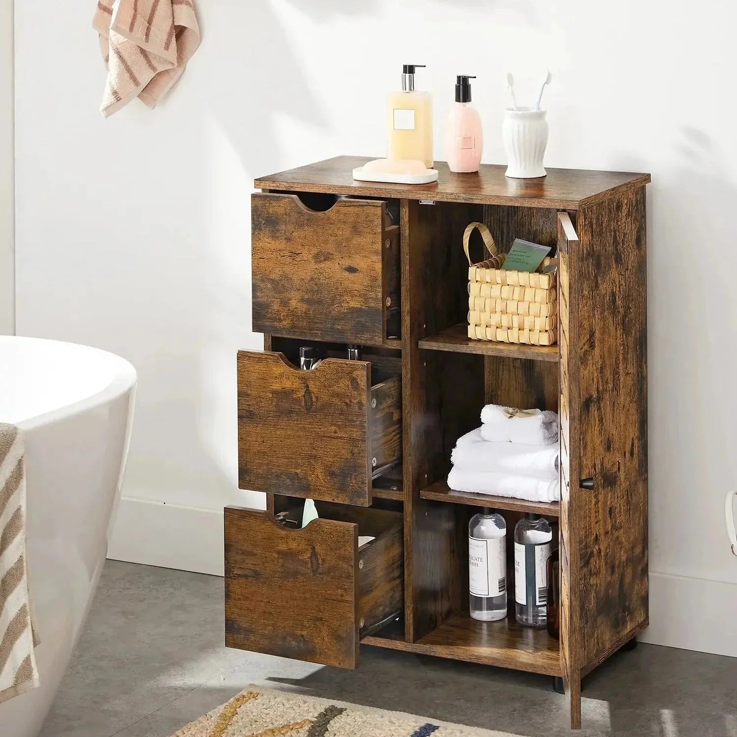 Meuble de salle de bain avec tiroirs et étagères ElleVitals