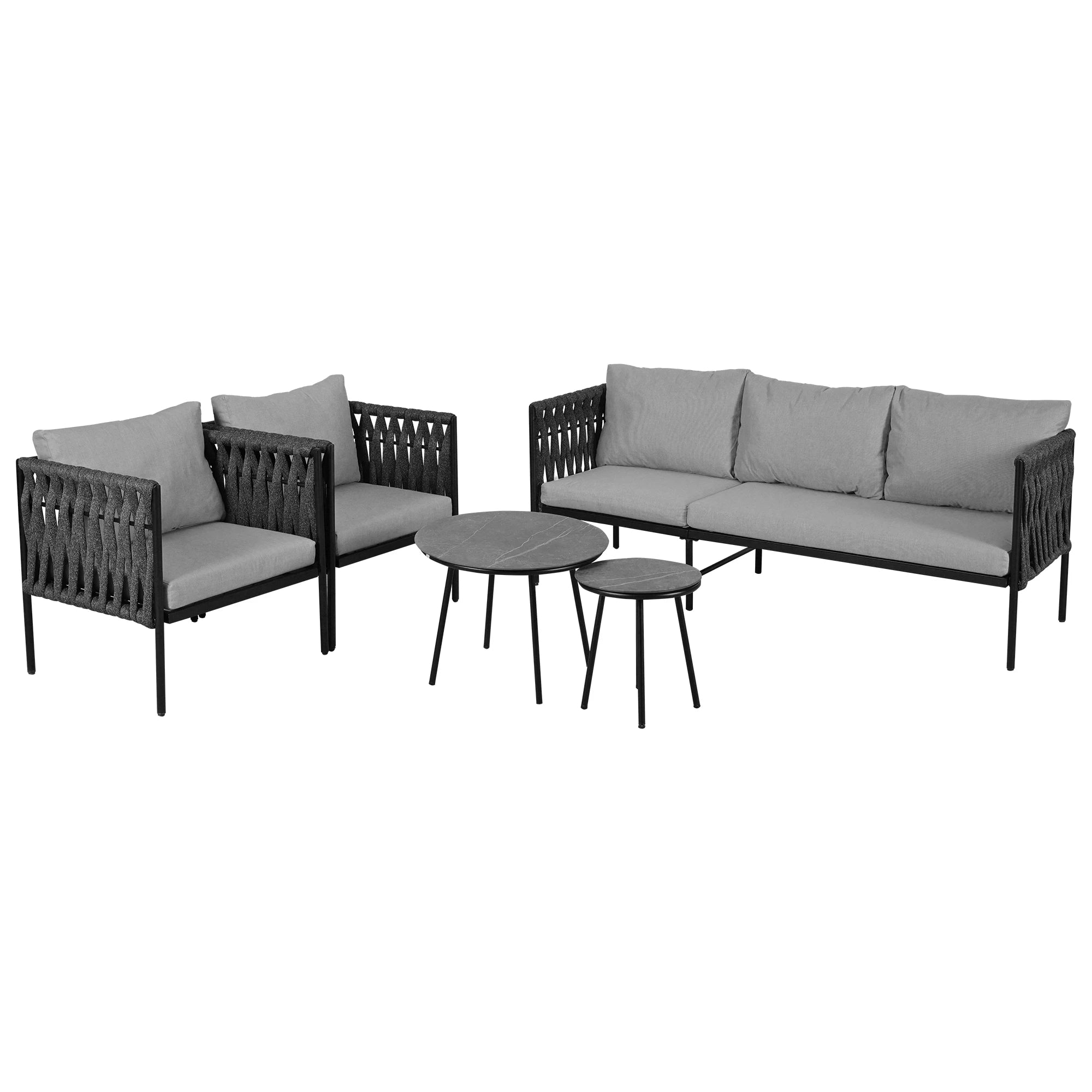 Salon de jardin 5 places avec coussins et tables basses