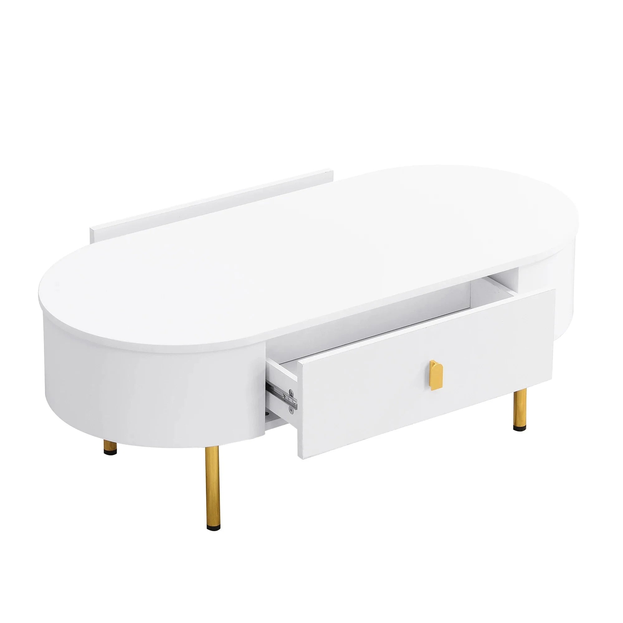 Table basse blanche tiroirs dorés ELLE VITALS