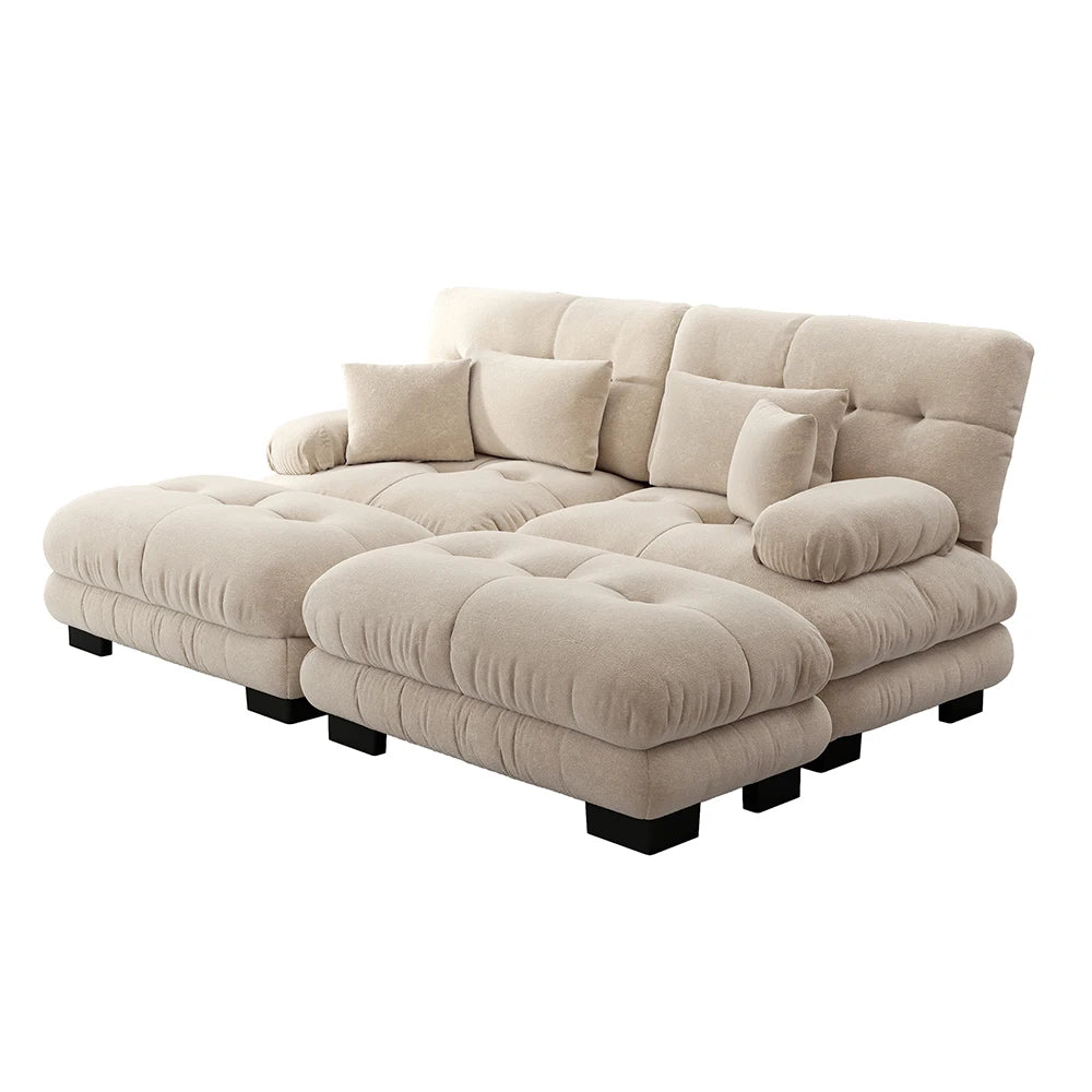 Canapé double en chenille avec pouf