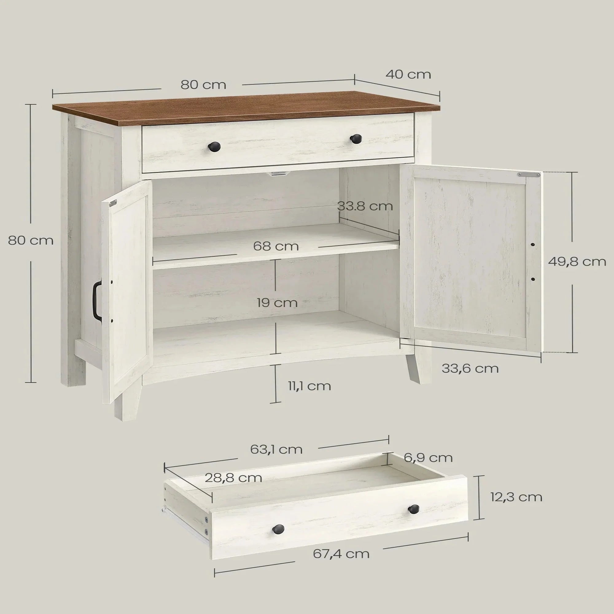 Buffet en bois avec tiroir et étagère ElleVitals