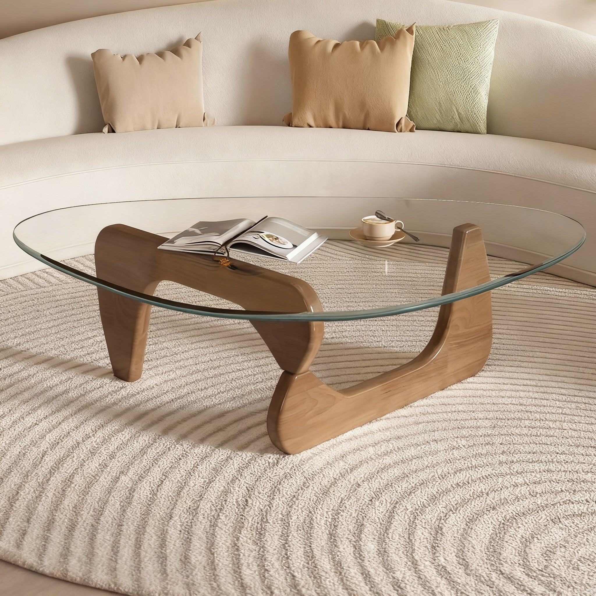 Designer coffee table in glass and wood