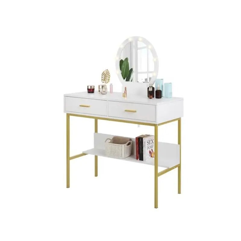 Coiffeuse blanche avec miroir lumineux rond