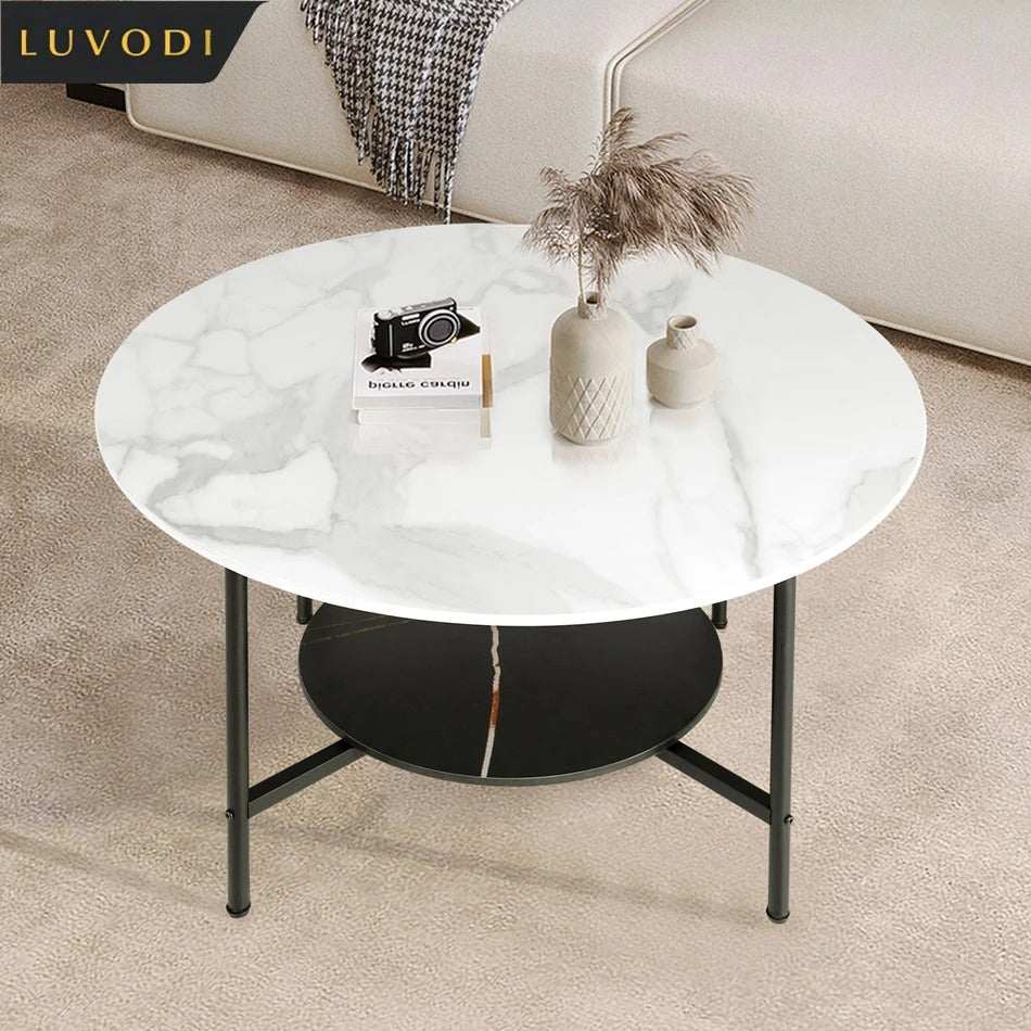 Table basse ronde avec étagère