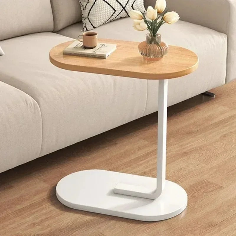 Table d’appoint ovale en bois et métal