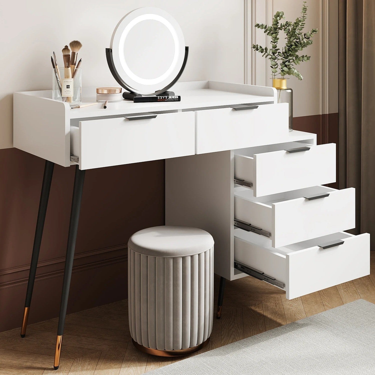 Coiffeuse blanche design avec miroir LED