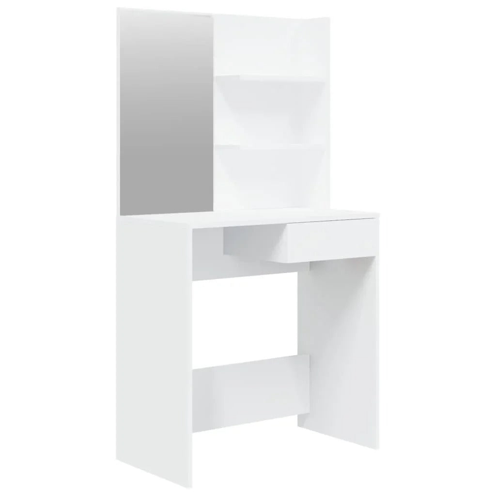 Coiffeuse blanche avec miroir et étagères