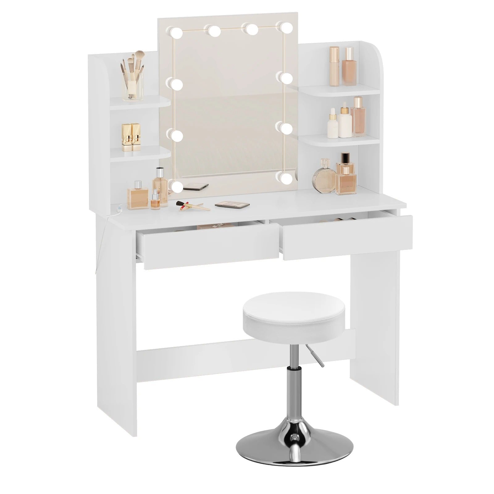 Coiffeuse miroir LED et étagères