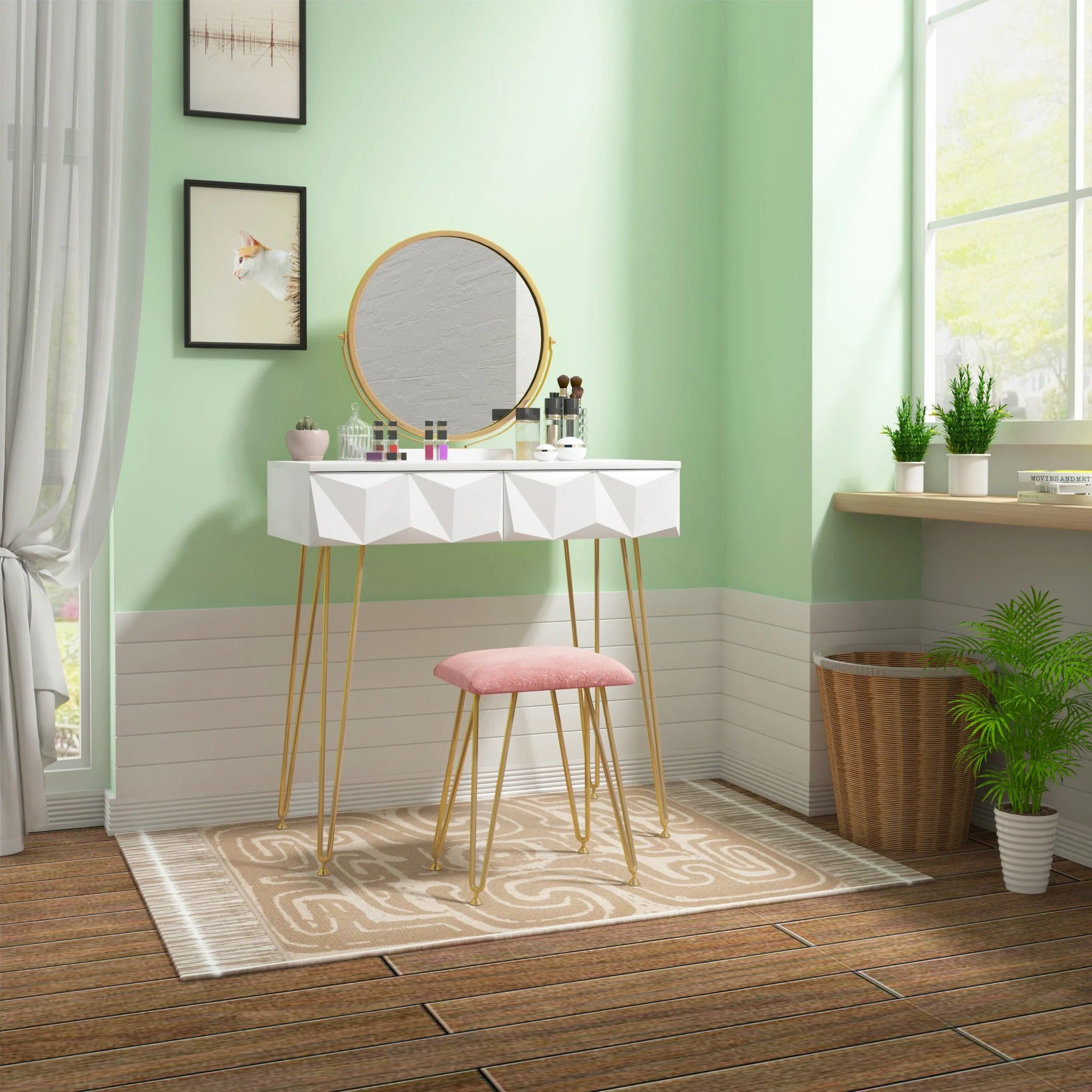Coiffeuse design avec miroir doré