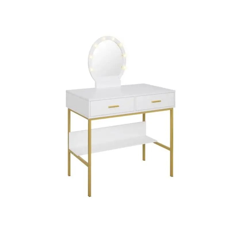 Coiffeuse blanche avec miroir lumineux rond