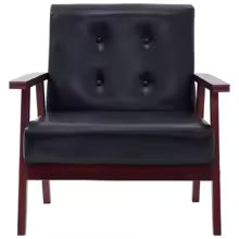 Fauteuil rétro bois simili cuir noir