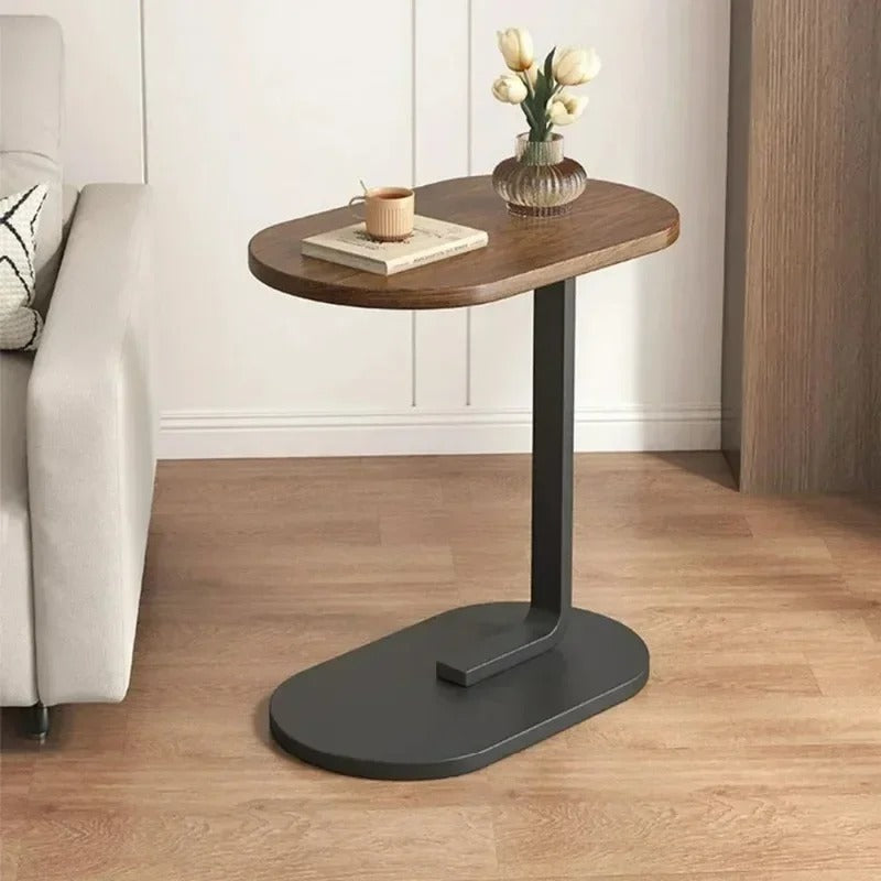 Table d’appoint ovale en bois et métal
