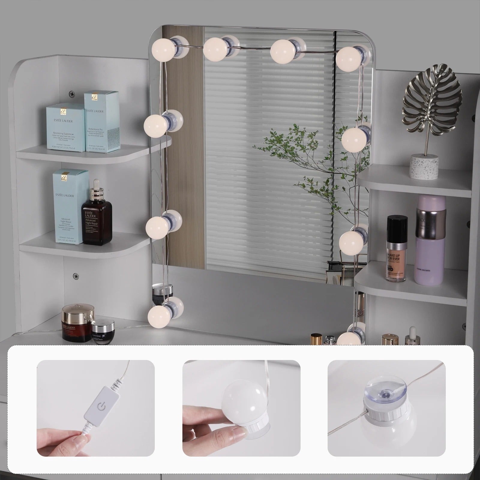 Coiffeuse moderne avec miroir LED et rangements