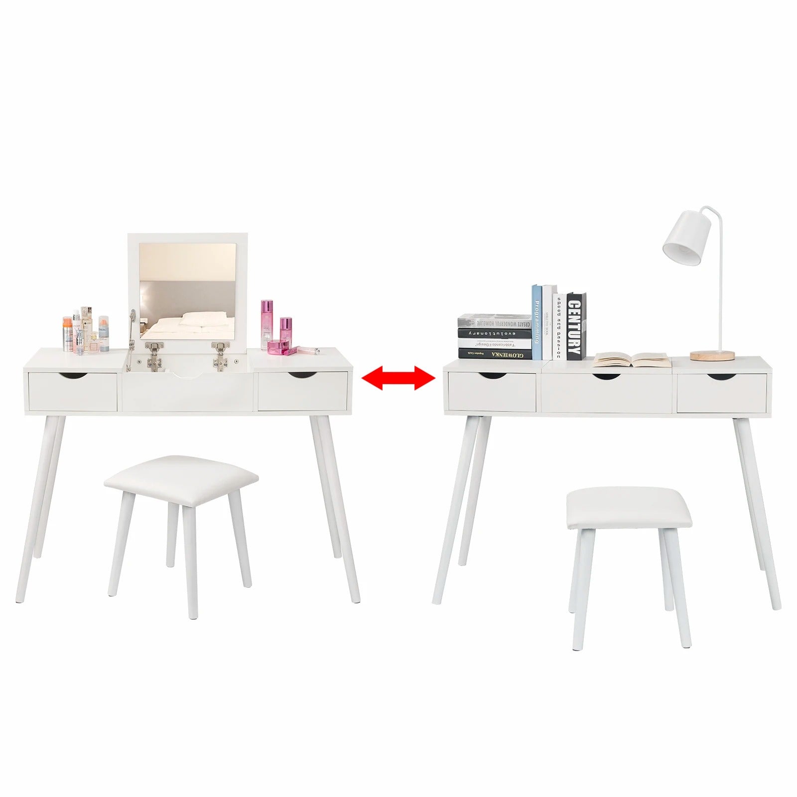 Coiffeuse blanche avec miroir rabattable