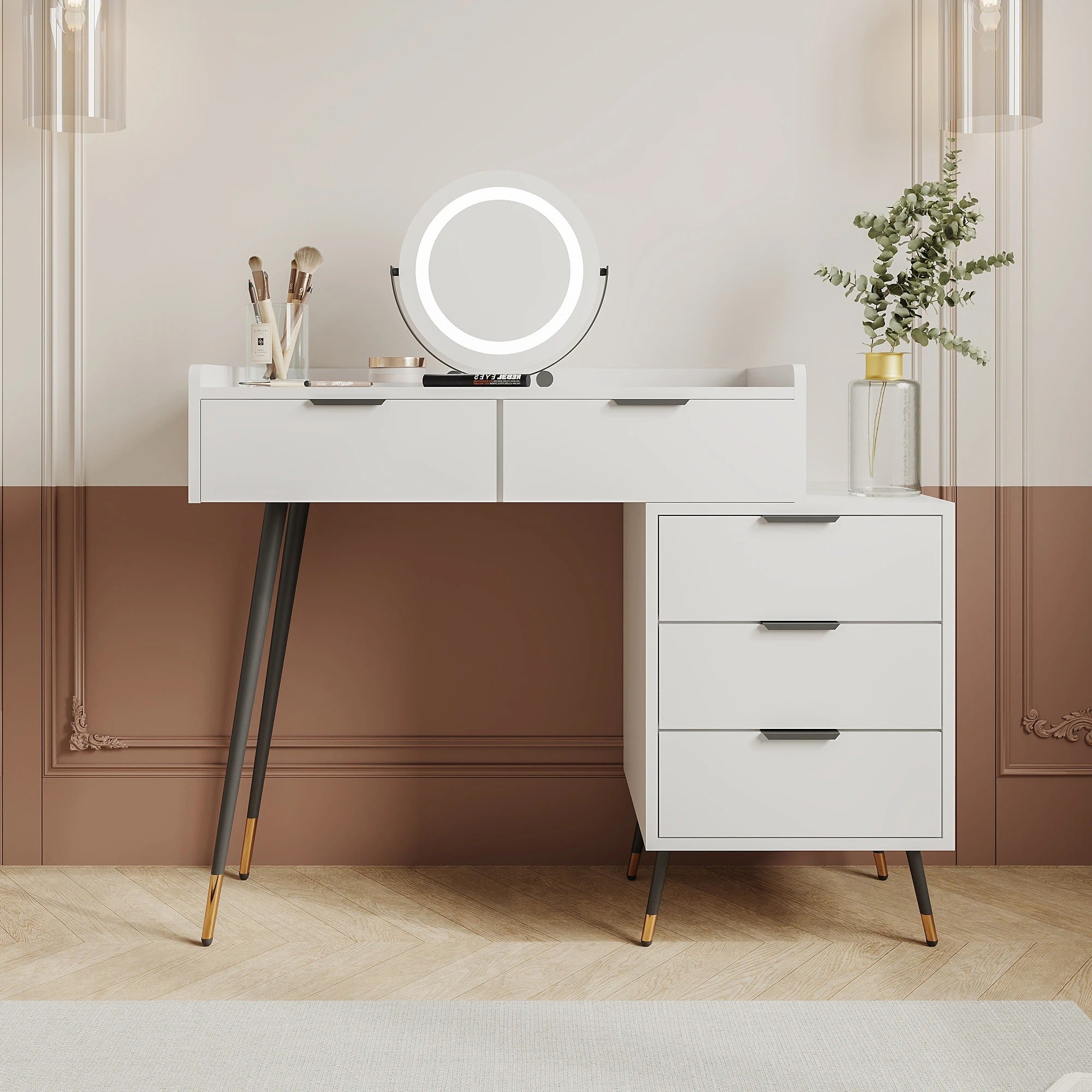Coiffeuse blanche design avec miroir LED
