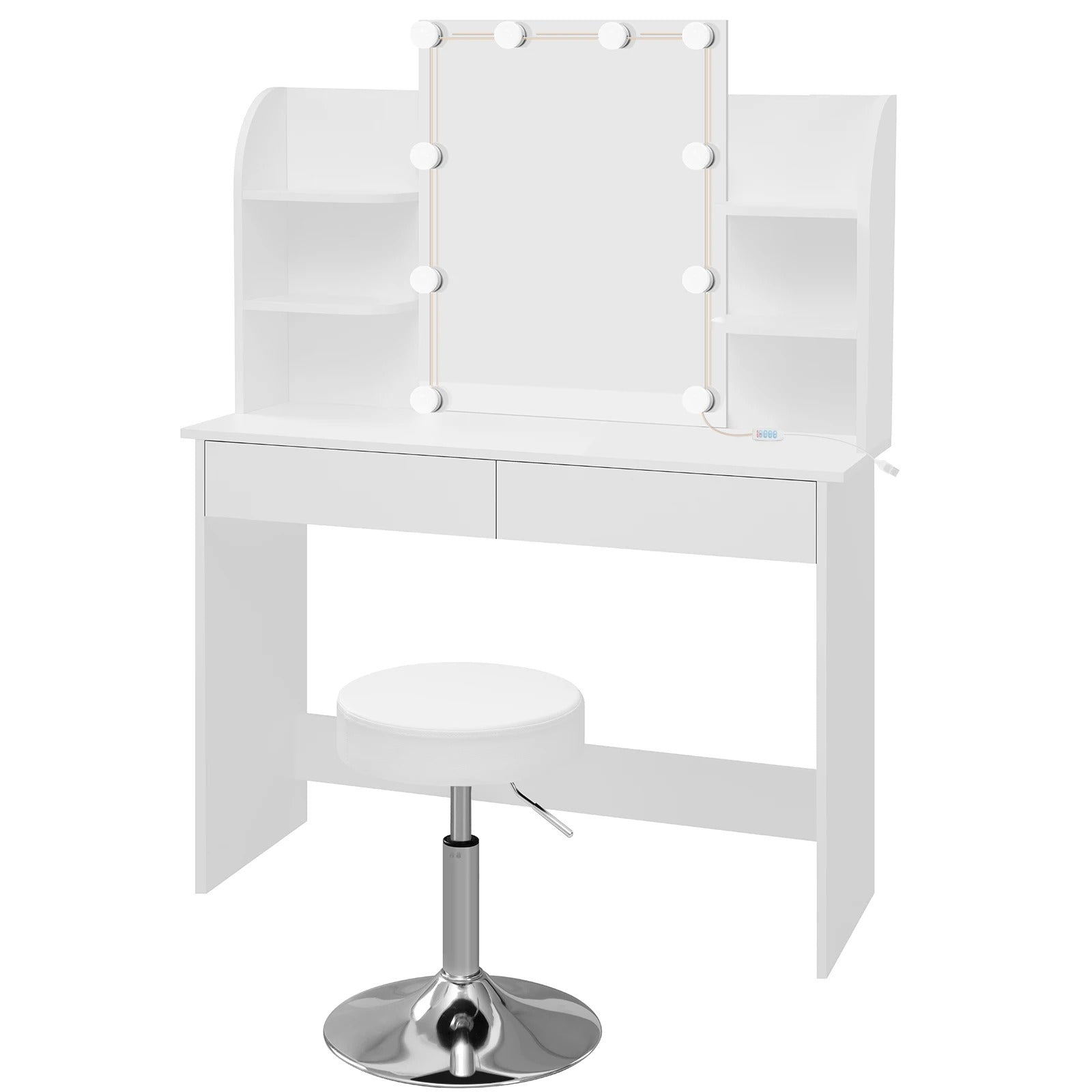 Coiffeuse miroir LED et étagères