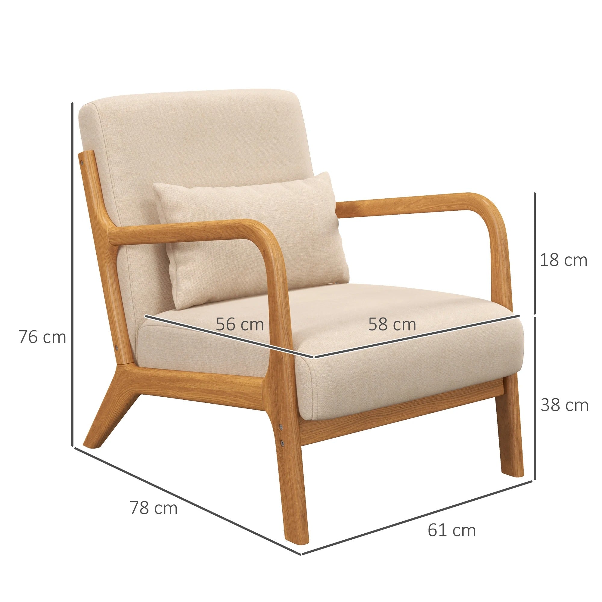 Fauteuil nordique en bois et tissu beige
